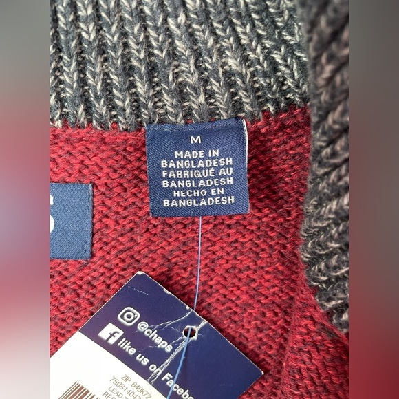 NWT Chaps Burgundy Striped Sweater 1/4 Zip Collar Size Medium - Picture 6 of 8